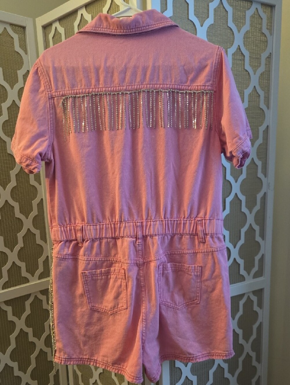 BLUE B Pink Short-Sleeve Denim Romper